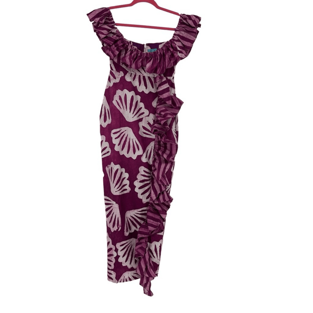 Anthropologie Sika Womens Off the shoulder Ruffle Midi Dress Size 4 Tropical - Picture 4 of 16